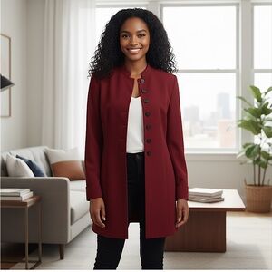 J. Peterman Co 100% Wool Mandarin Collar Tunic Button-Down Jacket, Brick Red, 8